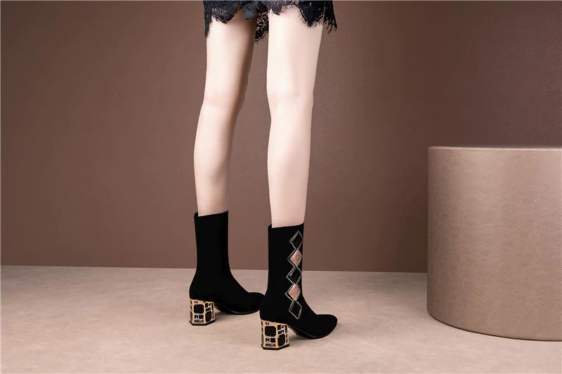 Damskie Buty Do Połowy Łydki Lewa - Czarny