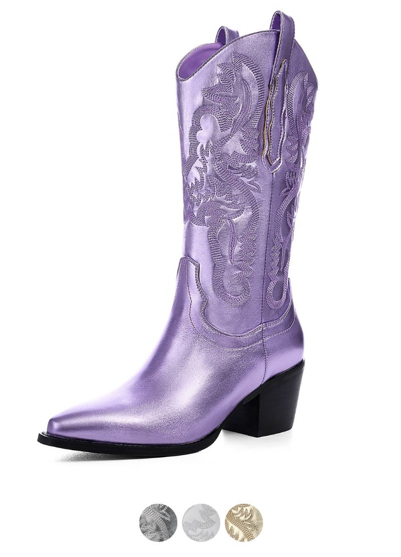 Damskie Buty Kowbojskie Marty Z Metalicznym Wykończeniem