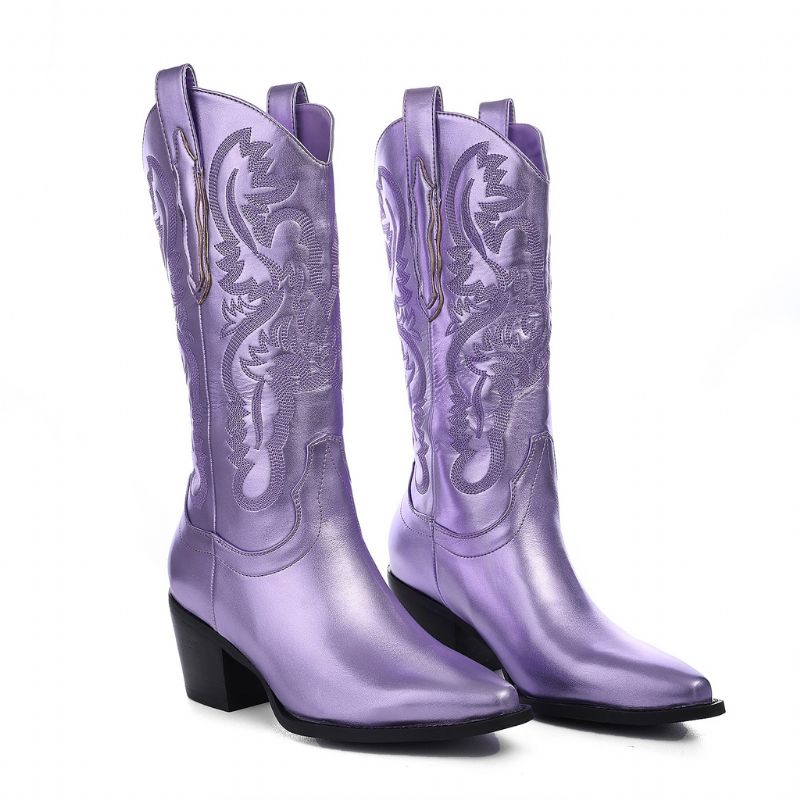 Damskie Buty Kowbojskie Marty Z Metalicznym Wykończeniem - Fioletowy