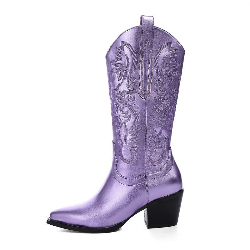 Damskie Buty Kowbojskie Marty Z Metalicznym Wykończeniem - Fioletowy