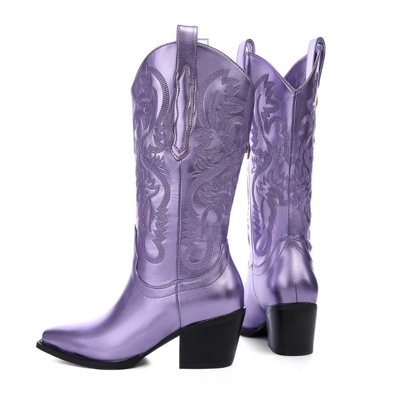 Damskie Buty Kowbojskie Marty Z Metalicznym Wykończeniem - Fioletowy