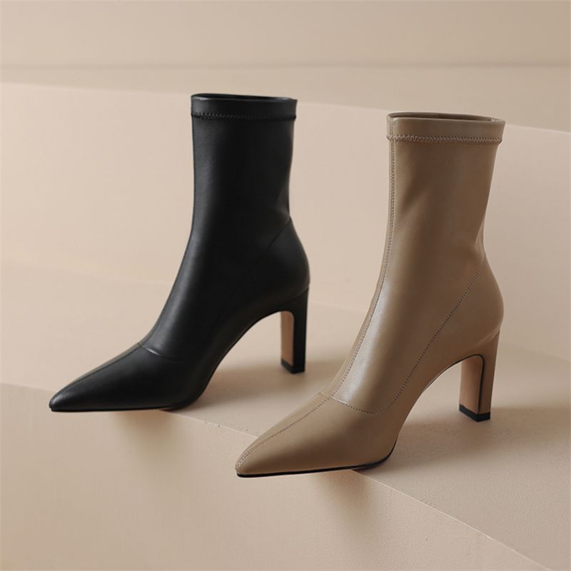 Damskie Buty Ludy Do Kostki Ze Spiczastym Noskiem - Khaki krótki plusz
