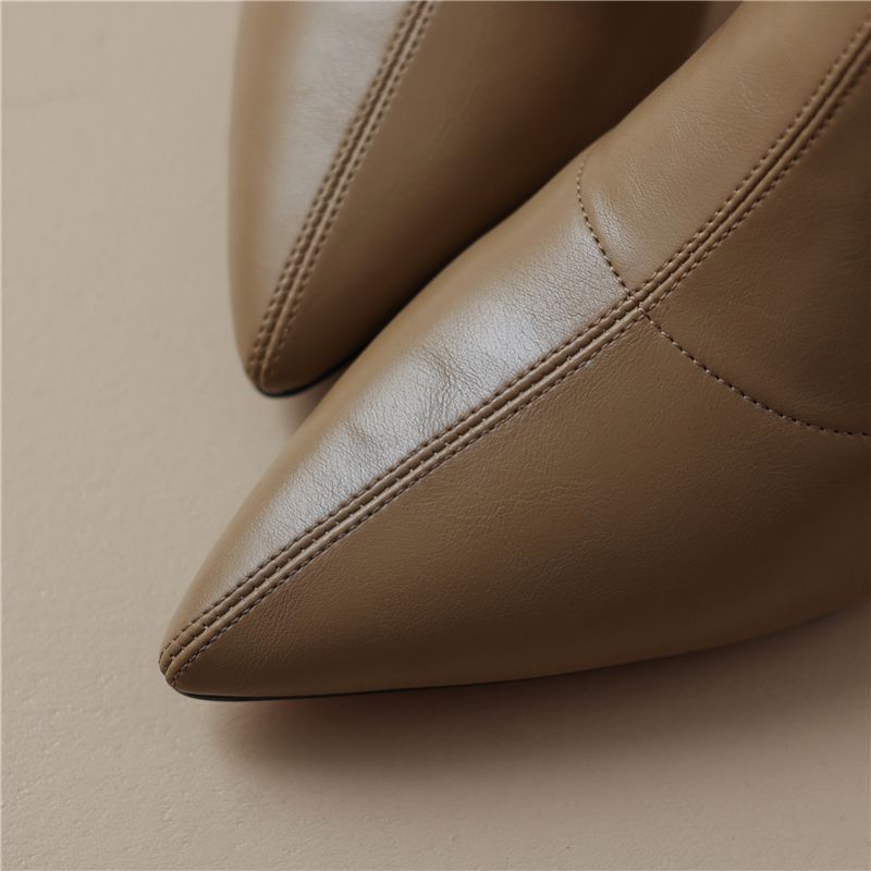 Damskie Buty Ludy Do Kostki Ze Spiczastym Noskiem - Khaki krótki plusz