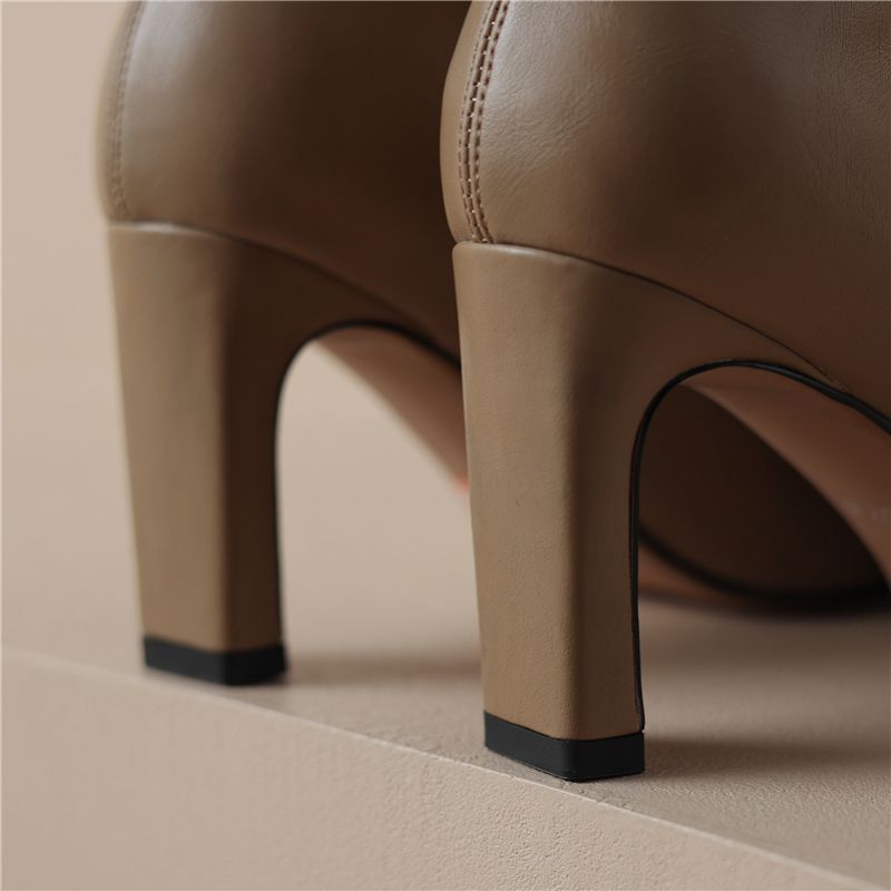 Damskie Buty Ludy Do Kostki Ze Spiczastym Noskiem - Khaki krótki plusz