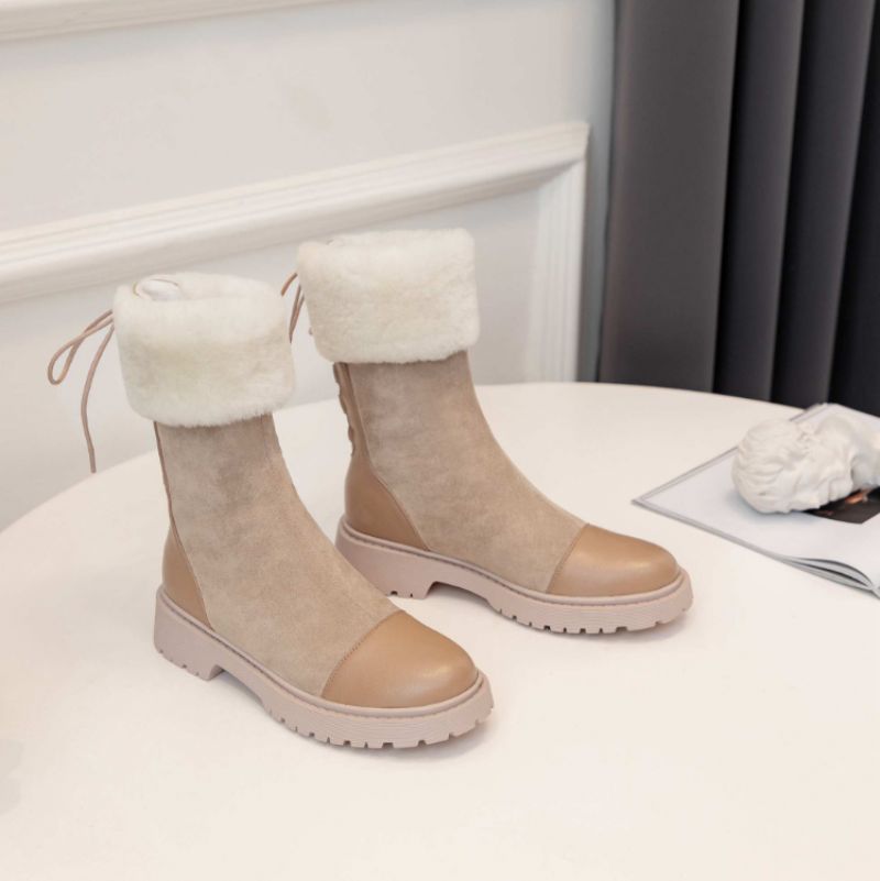Damskie Buty Śnieżne Cuper Z Okrągłym Noskiem - Morelowy