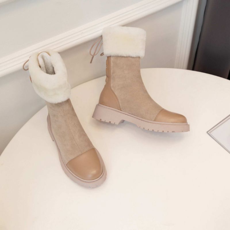 Damskie Buty Śnieżne Cuper Z Okrągłym Noskiem - Morelowy