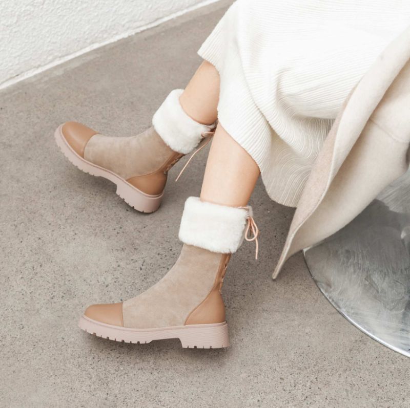 Damskie Buty Śnieżne Cuper Z Okrągłym Noskiem - Morelowy