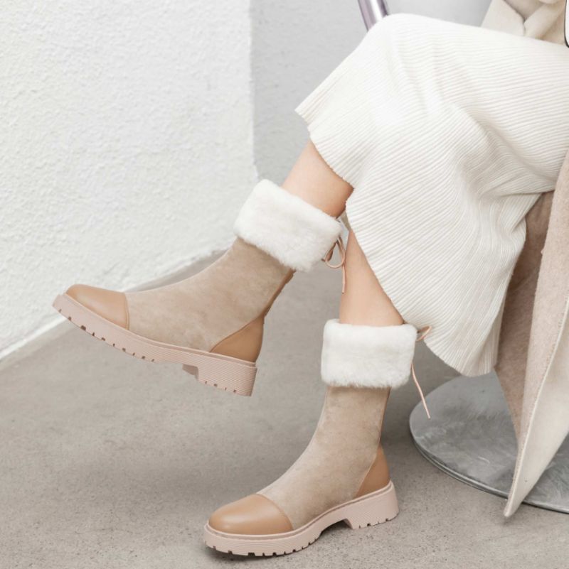 Damskie Buty Śnieżne Cuper Z Okrągłym Noskiem - Morelowy