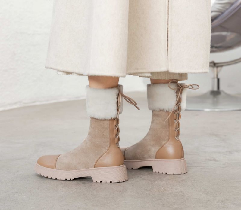 Damskie Buty Śnieżne Cuper Z Okrągłym Noskiem - Morelowy