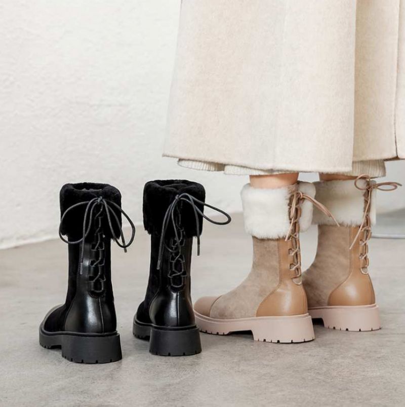 Damskie Buty Śnieżne Cuper Z Okrągłym Noskiem - Morelowy