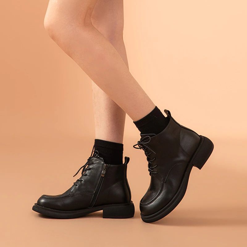 Damskie Buty Skórzane Czarne Denis - Czarny
