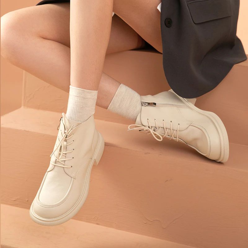 Damskie Buty Skórzane Denis - Beżowy