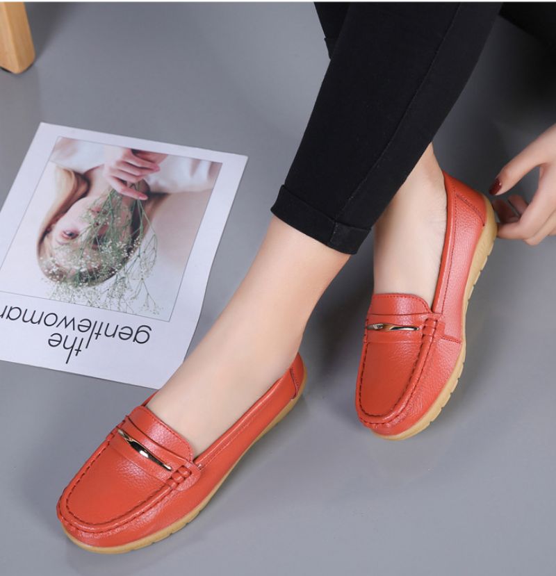 Damskie Buty Skórzane Edna Z Prawdziwej Skóry Czarne Płaskie Mokasyny Wiosna Jesień - Czarny