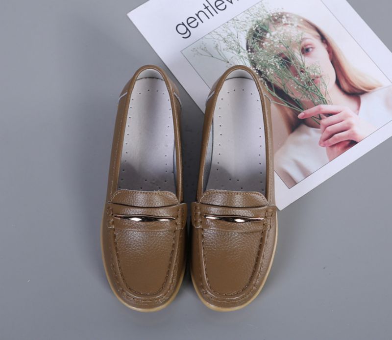 Damskie Buty Skórzane Edna Z Prawdziwej Skóry Czarne Płaskie Mokasyny Wiosna Jesień - Czarny