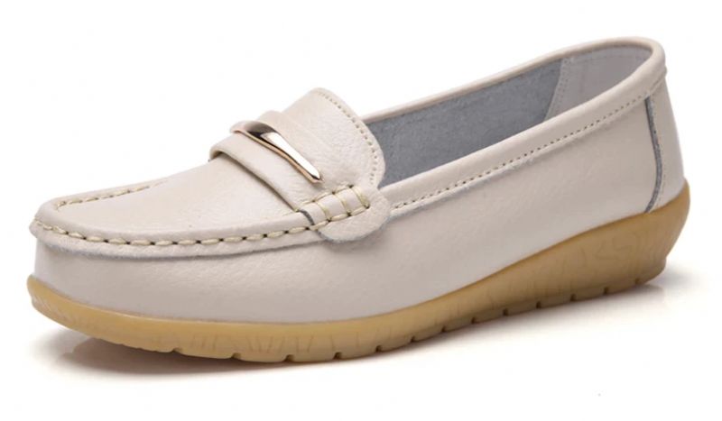Damskie Buty Skórzane Edna Z Prawdziwej Skóry Płaskie Mokasyny Wiosna Jesień - Biały