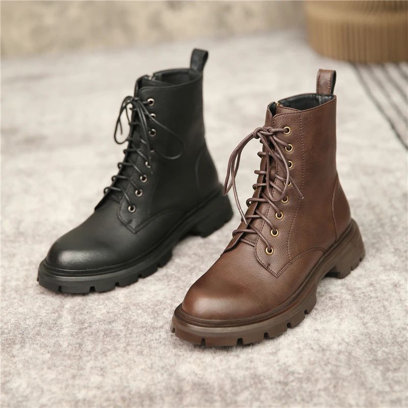 Damskie Buty Skórzane Myers - Brązowy aksamit
