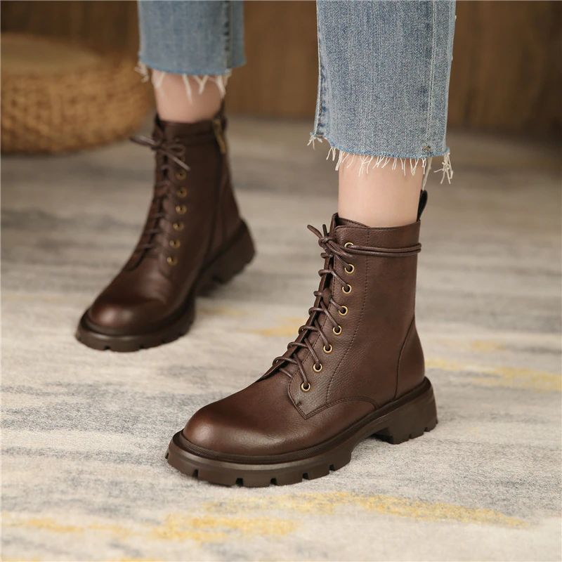 Damskie Buty Skórzane Myers - Brązowy aksamit