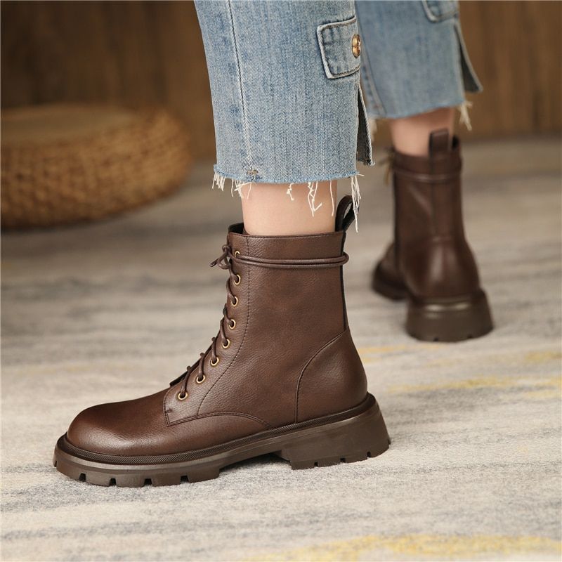 Damskie Buty Skórzane Myers - Brązowy aksamit