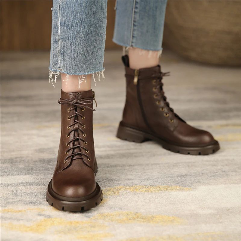 Damskie Buty Skórzane Myers - Brązowy aksamit