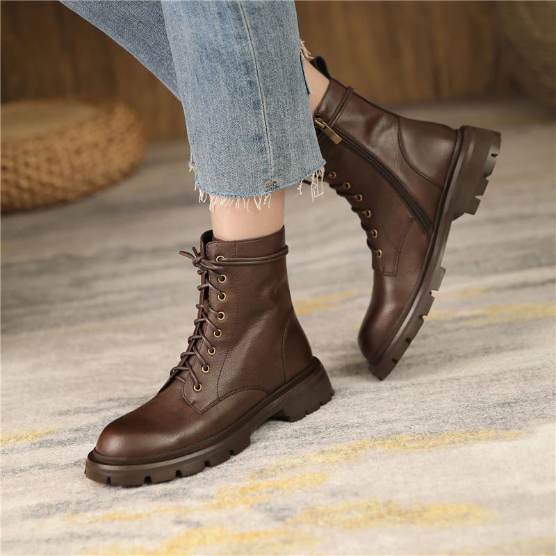 Damskie Buty Skórzane Myers - Brązowy aksamit
