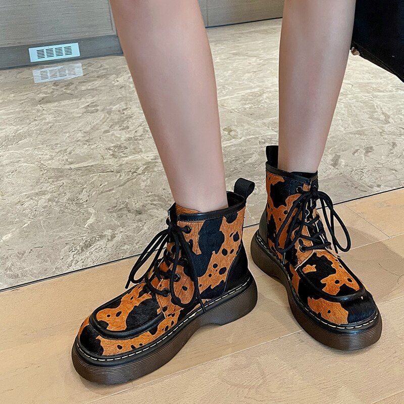 Damskie Buty Sznurowane Galanty W Modzie Do Kostki - Biały Bez Futra