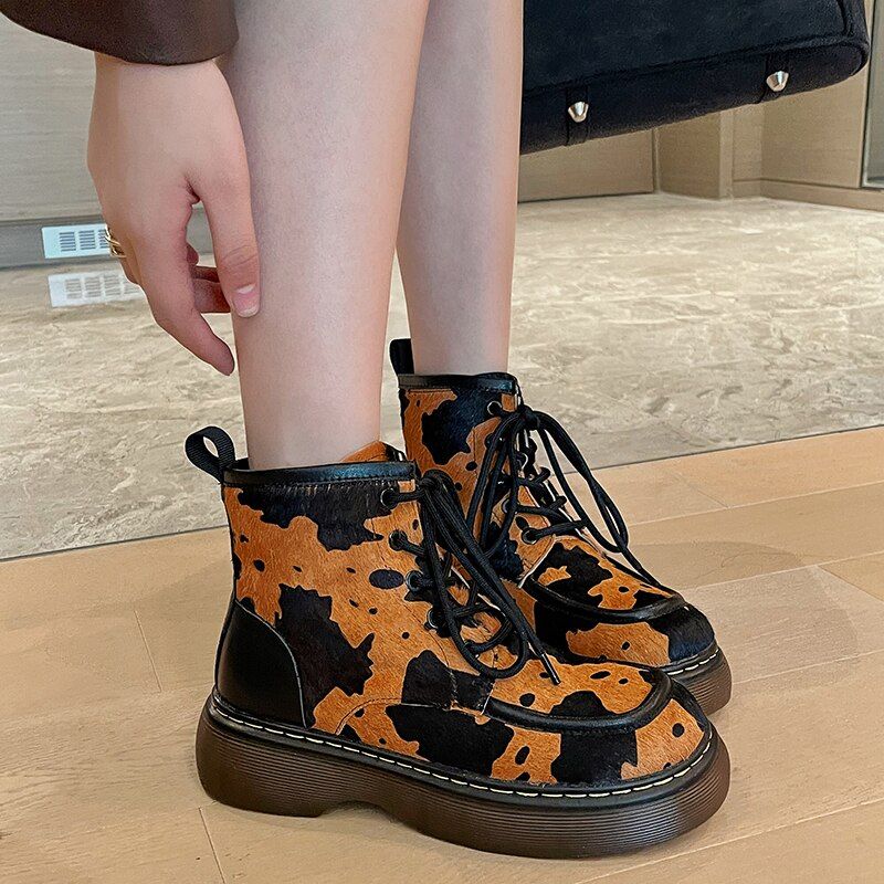 Damskie Buty Sznurowane Galanty W Modzie Do Kostki - Biały Bez Futra
