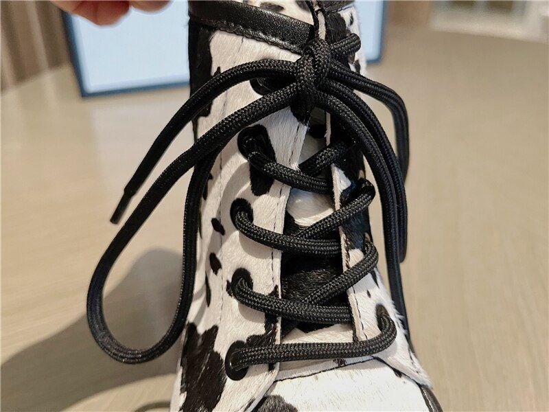Damskie Buty Sznurowane Galanty W Modzie Do Kostki - Biały Bez Futra