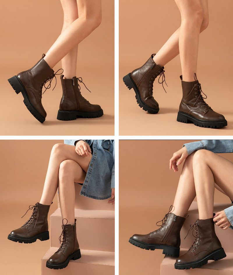Damskie Buty Sznurowane Yezyca - Kawa