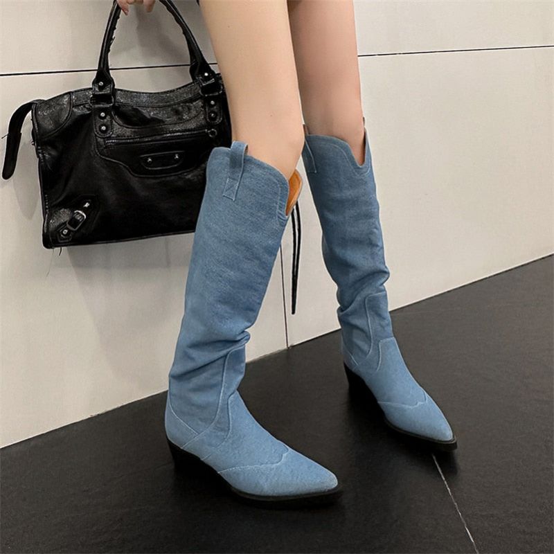 Damskie Buty Westernowe Ilaria - Niebieskie krótkie buty
