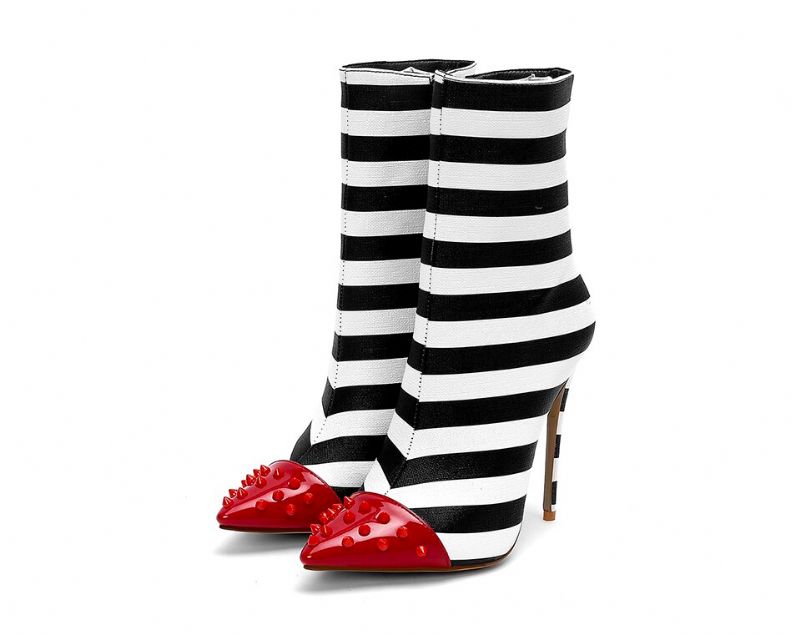 Damskie Buty Z Nitami I Zamkiem Bocznym - Czarny Plusz