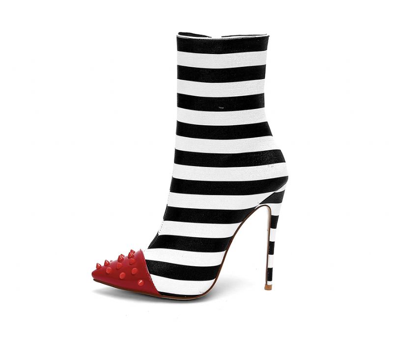 Damskie Buty Z Nitami I Zamkiem Bocznym - Czarny Plusz