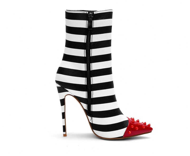Damskie Buty Z Nitami I Zamkiem Bocznym - Czarny Plusz