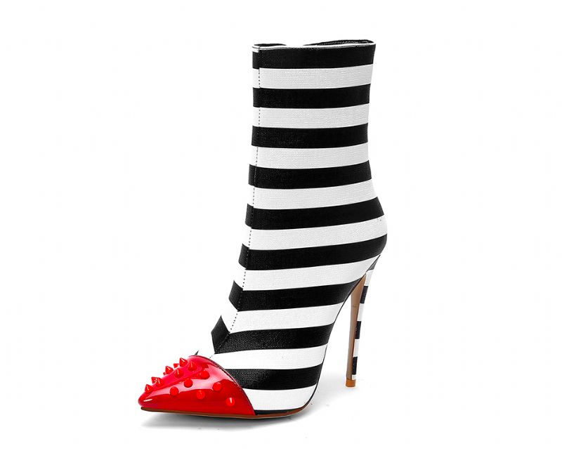 Damskie Buty Z Nitami I Zamkiem Bocznym - Czarny Plusz