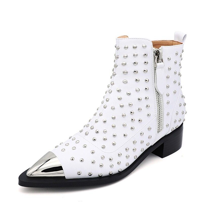 Damskie Buty Z Nitami Perona - Czarny Bez Futra
