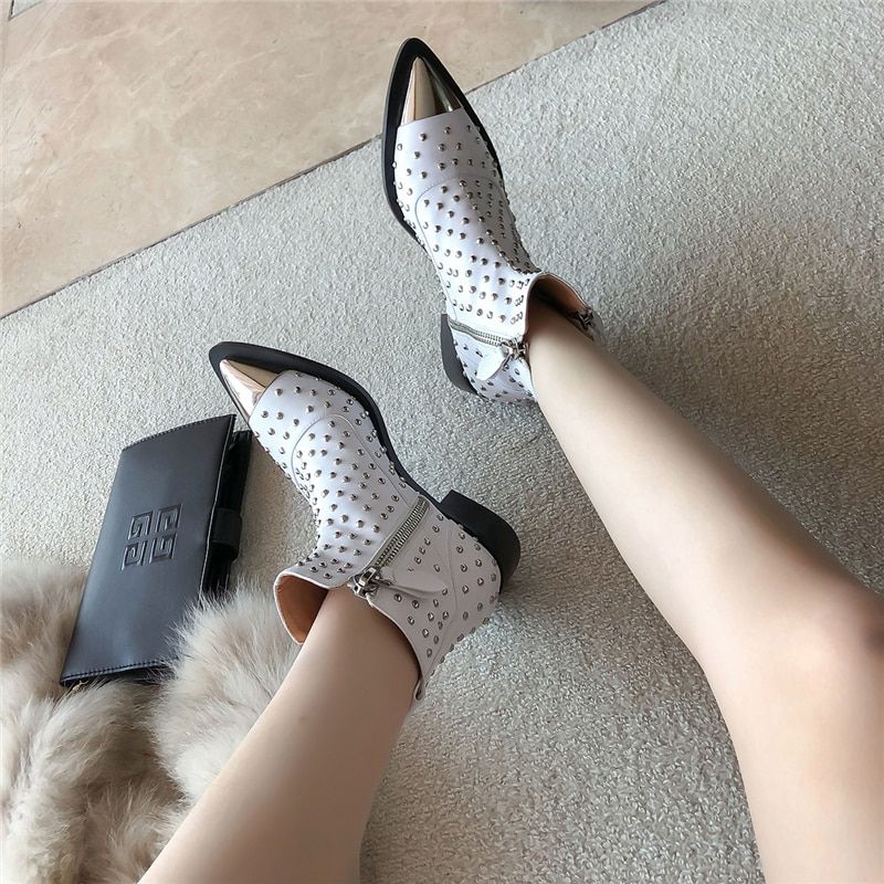 Damskie Buty Z Nitami Perona - Czarny Bez Futra