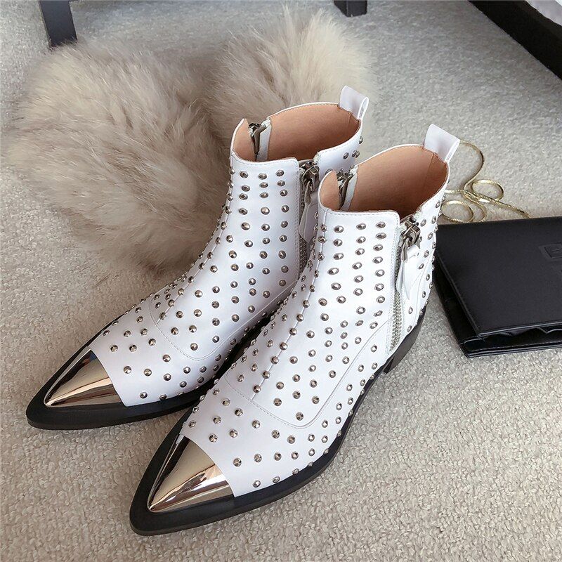 Damskie Buty Z Nitami Perona - Czarny Bez Futra