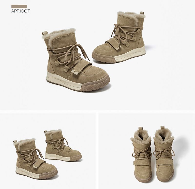 Damskie Buty Zimowe Skórzane Angel - Morelowy