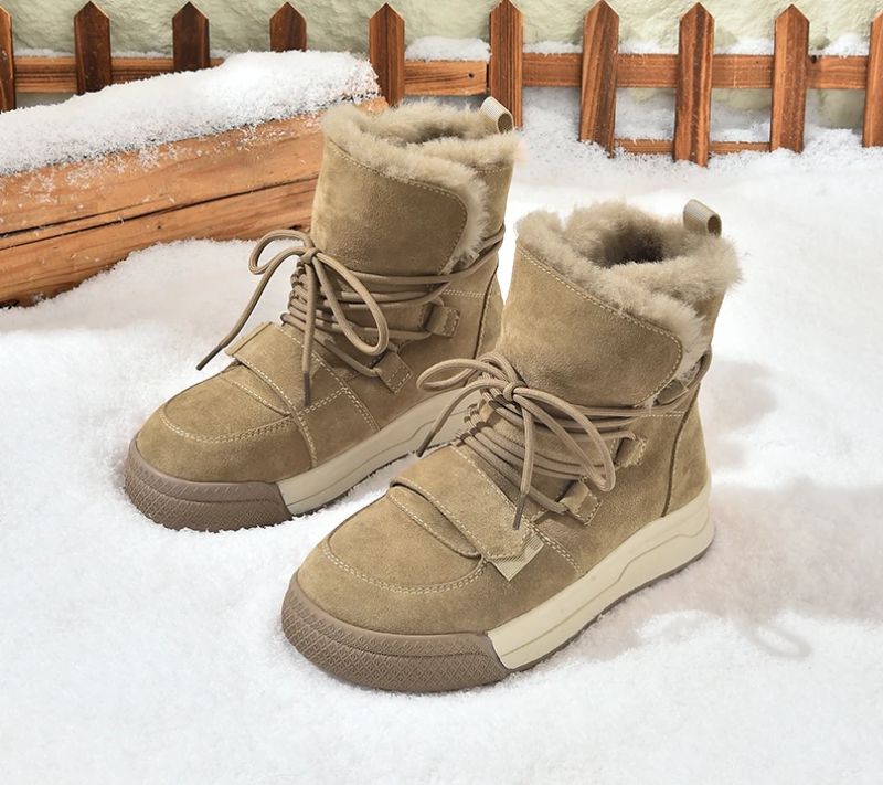 Damskie Buty Zimowe Skórzane Angel - Morelowy