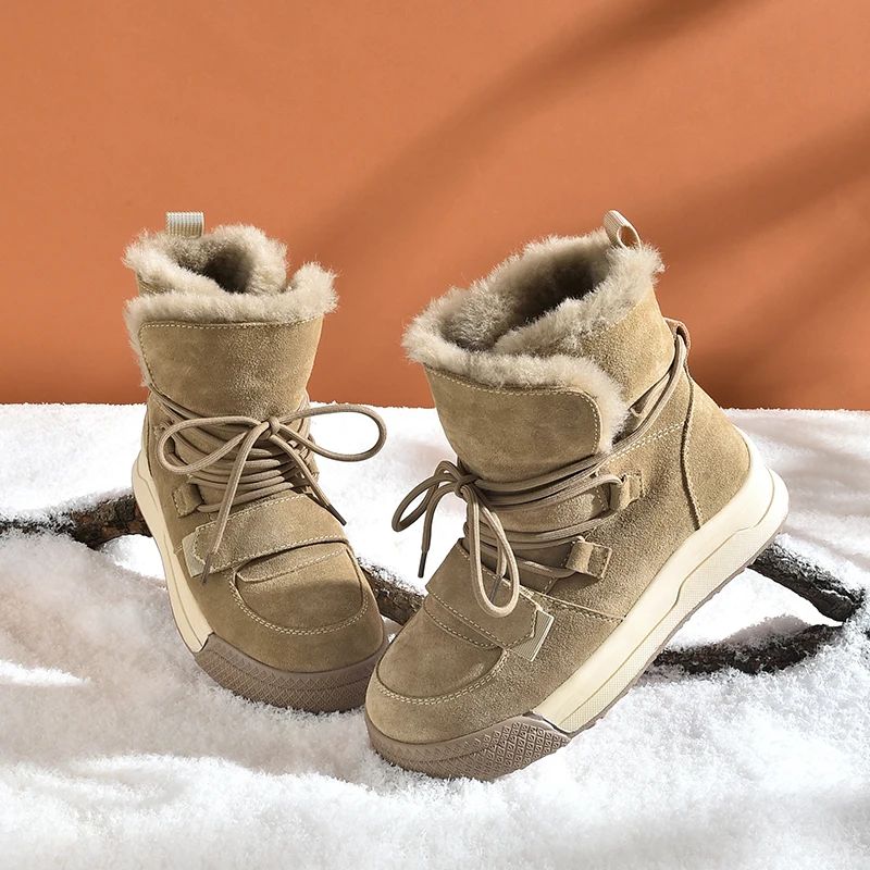 Damskie Buty Zimowe Skórzane Angel - Morelowy
