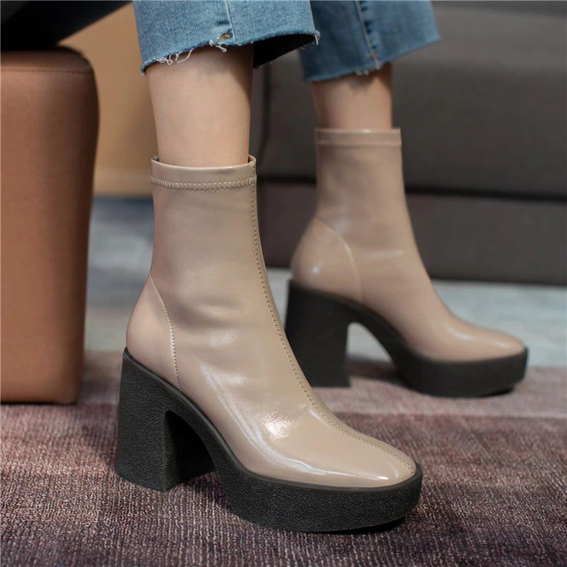 Damskie Eleganckie Buty Na Platformie Nakia - Morelowy