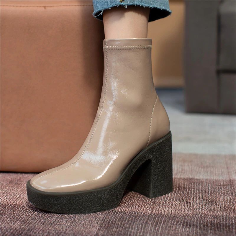 Damskie Eleganckie Buty Na Platformie Nakia - Morelowy