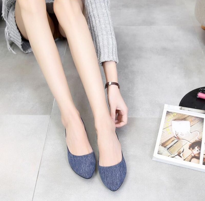 Damskie Płaskie Buty Sinty Z Miękkiej Tkaniny - Niebieski