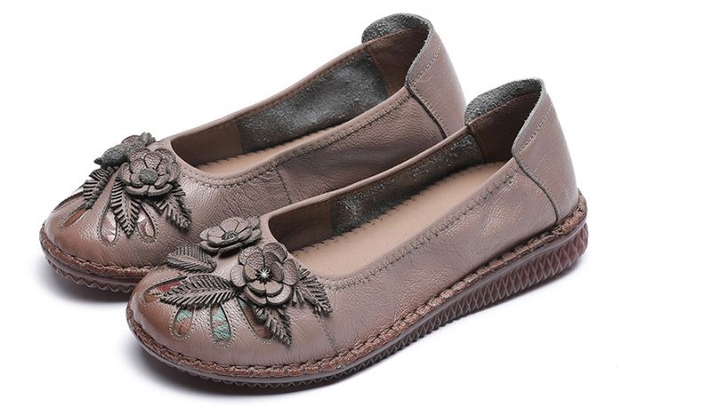 Damskie Płaskie Skórzane Buty Isabelita - Czarny