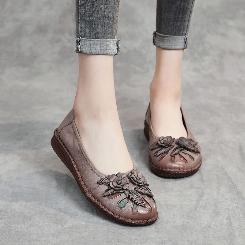 Damskie Płaskie Skórzane Buty Isabelita - Czarny