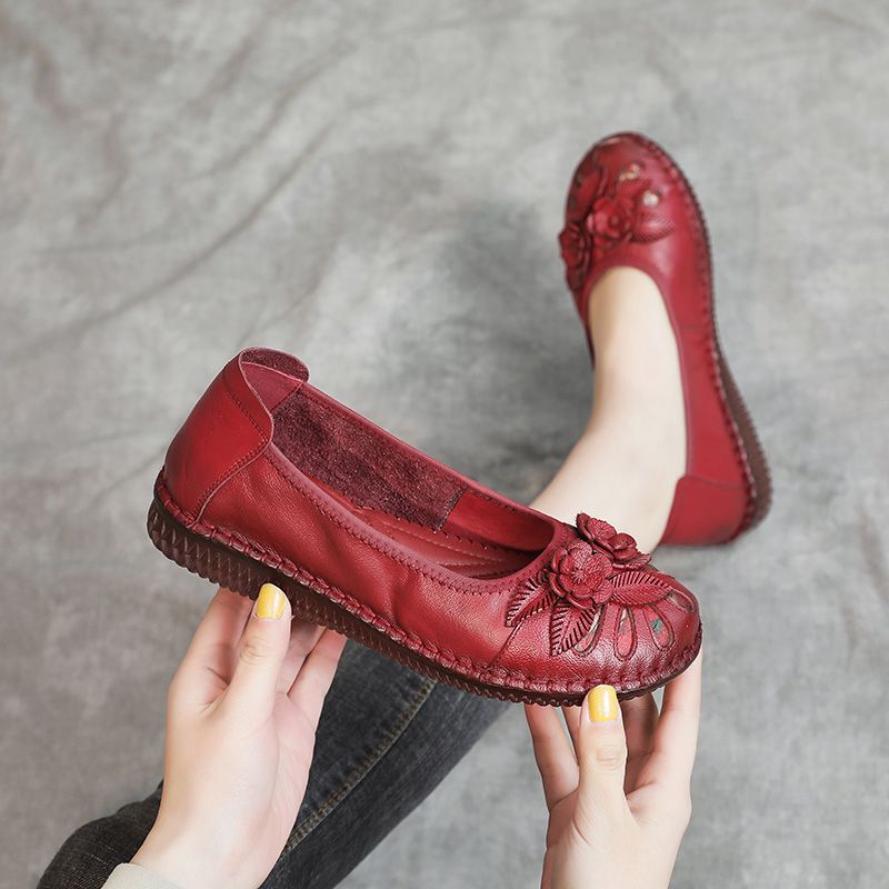 Damskie Płaskie Skórzane Buty Isabelita - Czarny
