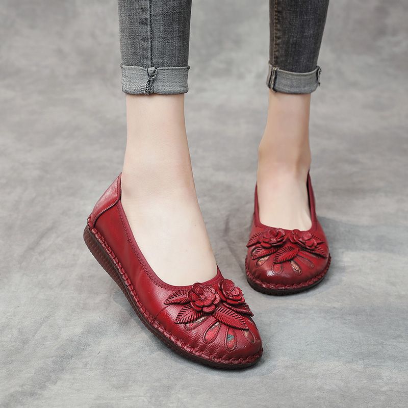 Damskie Płaskie Skórzane Buty Isabelita - Czarny