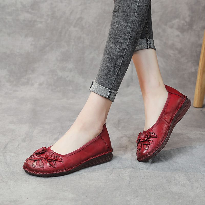 Damskie Płaskie Skórzane Buty Isabelita - Czarny