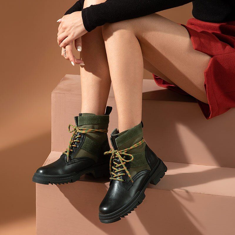 Damskie Skórzane Buty Motocyklowe Checoto - Czarny