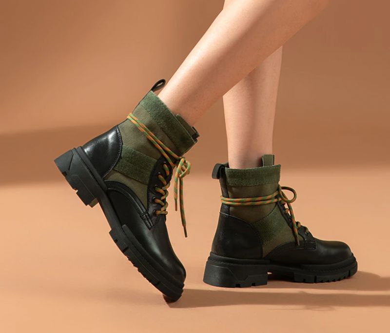 Damskie Skórzane Buty Motocyklowe Checoto - Czarny