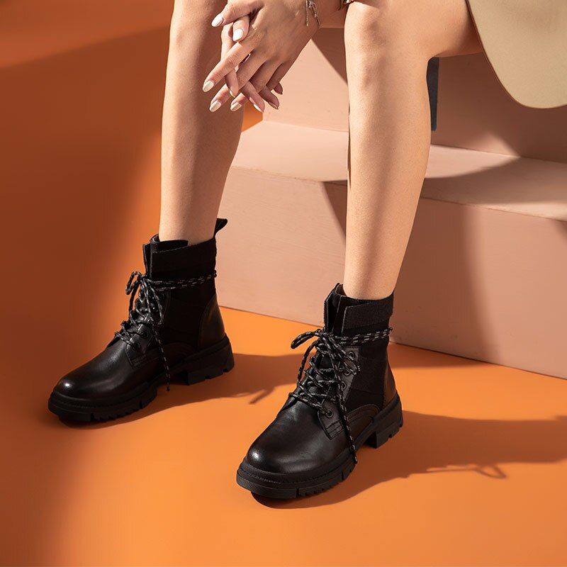 Damskie Skórzane Buty Motocyklowe Checoto - Czarny